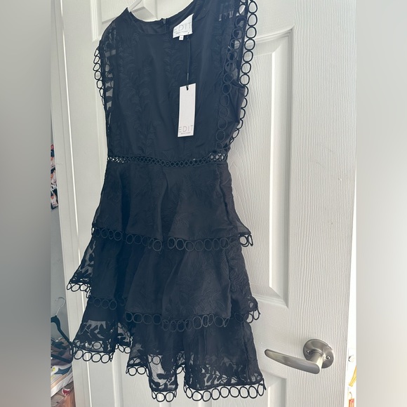 E D I T Black Embroidered Ruffled Coctail Dress Size 14 - Picture 5 of 9